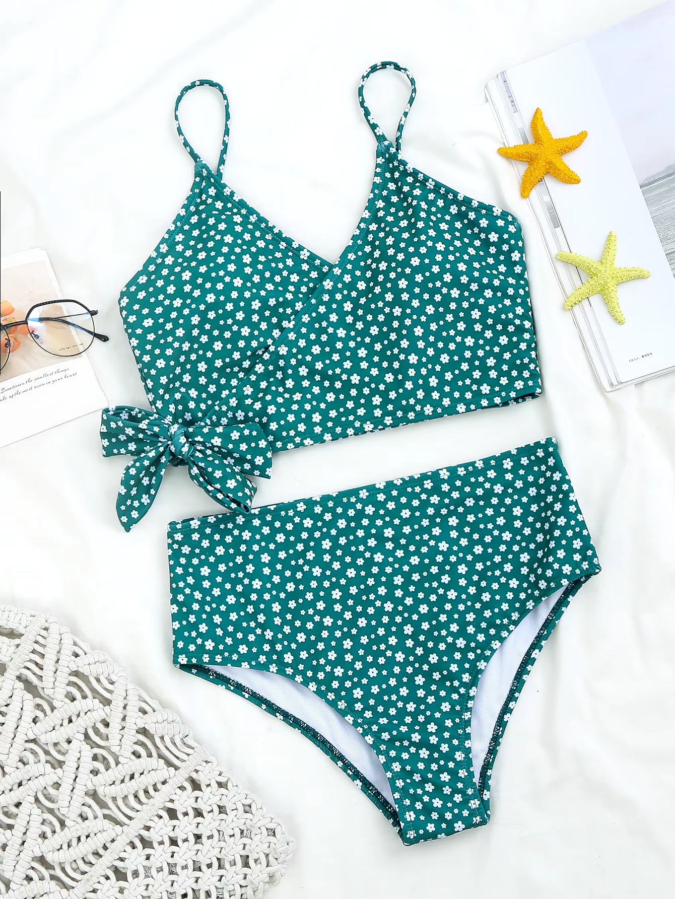 Sexy Green Dot Print Bikini 2021 Women Bathing Suit Bathers High Waist Swimsuit Brazilian Push up Lace up Bandage Swimwearr