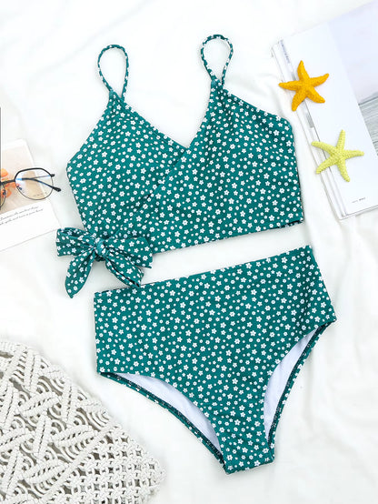Sexy Green Dot Print Bikini 2021 Women Bathing Suit Bathers High Waist Swimsuit Brazilian Push up Lace up Bandage Swimwearr