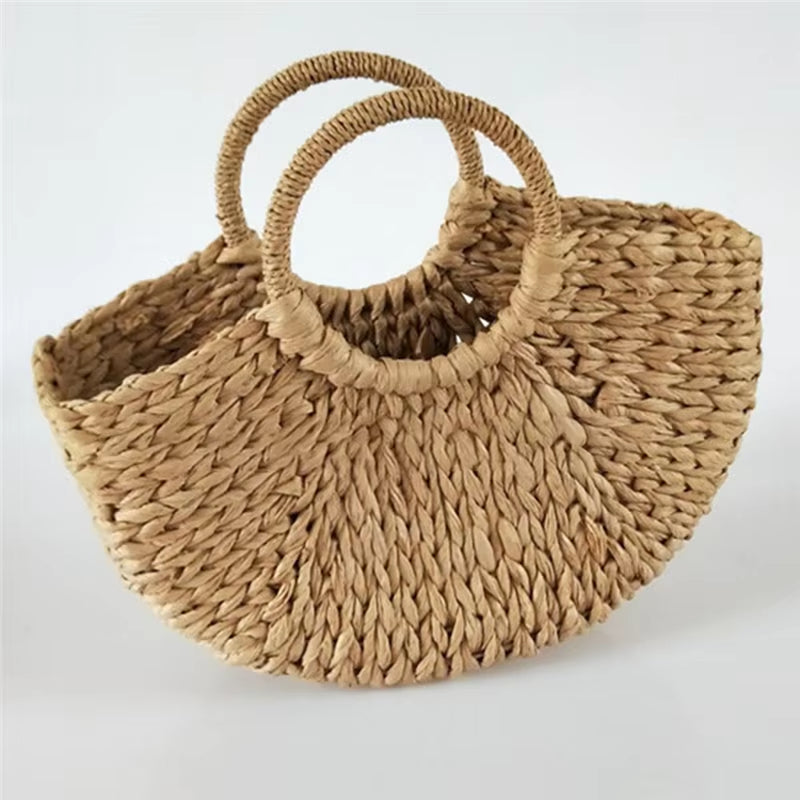 Women New Imitation Straw Handbags Woman Handmade Woven Basket Weave Handbag for Femme Ladies Simple All-Match Handbag