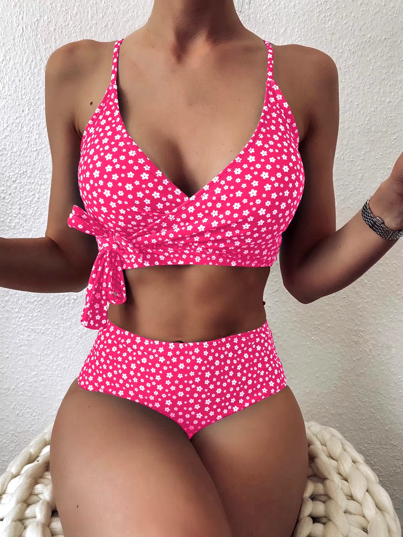 Sexy Green Dot Print Bikini 2021 Women Bathing Suit Bathers High Waist Swimsuit Brazilian Push up Lace up Bandage Swimwearr