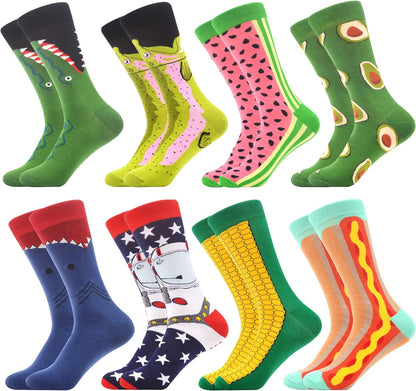 Men'S Novelty Funny Fruit Pattern Casual Combed Cotton Crew Socks - 8 Pack- Size 10-13