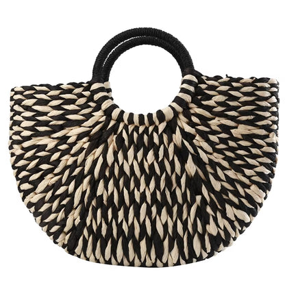 Women New Imitation Straw Handbags Woman Handmade Woven Basket Weave Handbag for Femme Ladies Simple All-Match Handbag