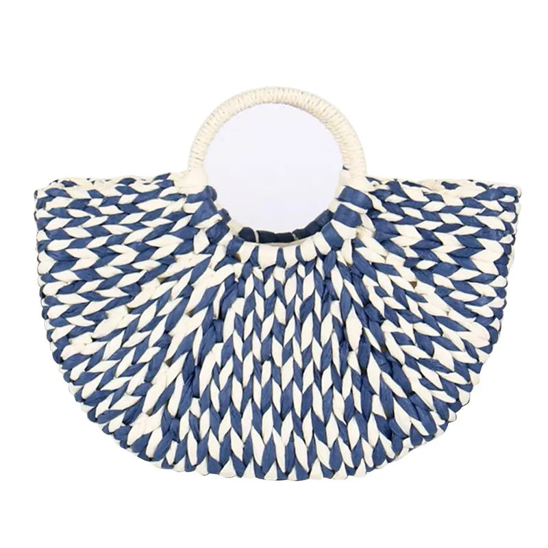 Women New Imitation Straw Handbags Woman Handmade Woven Basket Weave Handbag for Femme Ladies Simple All-Match Handbag