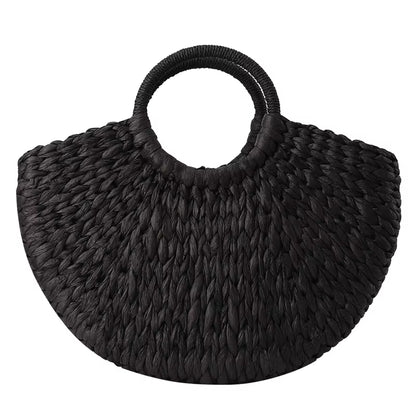 Women New Imitation Straw Handbags Woman Handmade Woven Basket Weave Handbag for Femme Ladies Simple All-Match Handbag